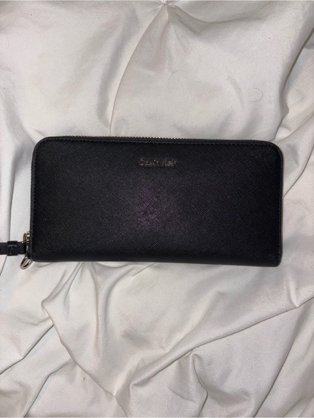 Calvin Klein Black Zip-Around Saffiano Leather Wallet